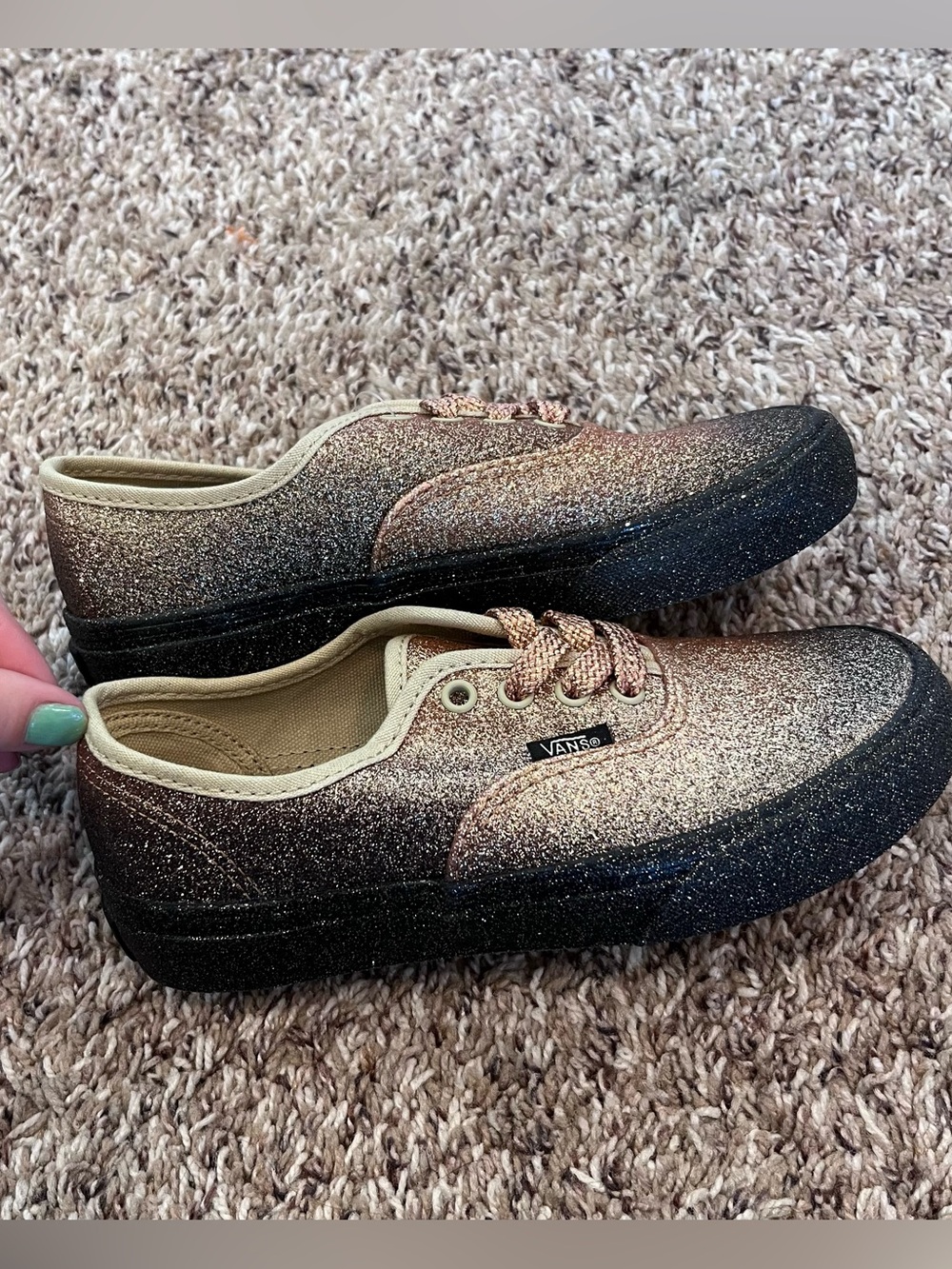 Vans Rainbow Glitter Shoes NWT Youth Size 2.5 Black Gold Sparkly - Picture 6 of 6
